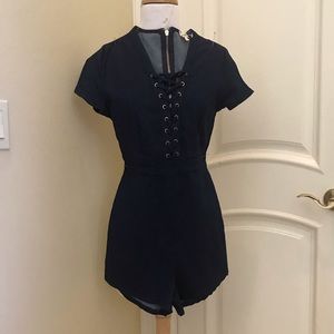 Nwot Mystree stretch denim dark wash romper